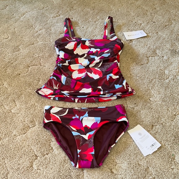 ATHLETA SET SQUARE NECK BRA CUP TANKINI , CLEAN FULL BIKINI BOTTOM NWT - Picture 2 of 10
